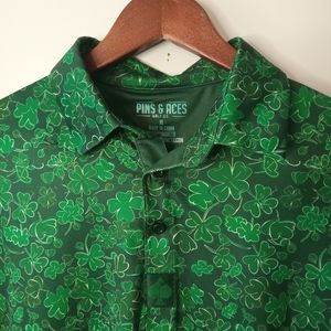Pins & Aces green shamrock four leaf clover collared polo golf shirt men's XL